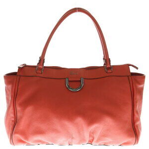 GUCCI Logo Tote Bag Handbag Red Leather